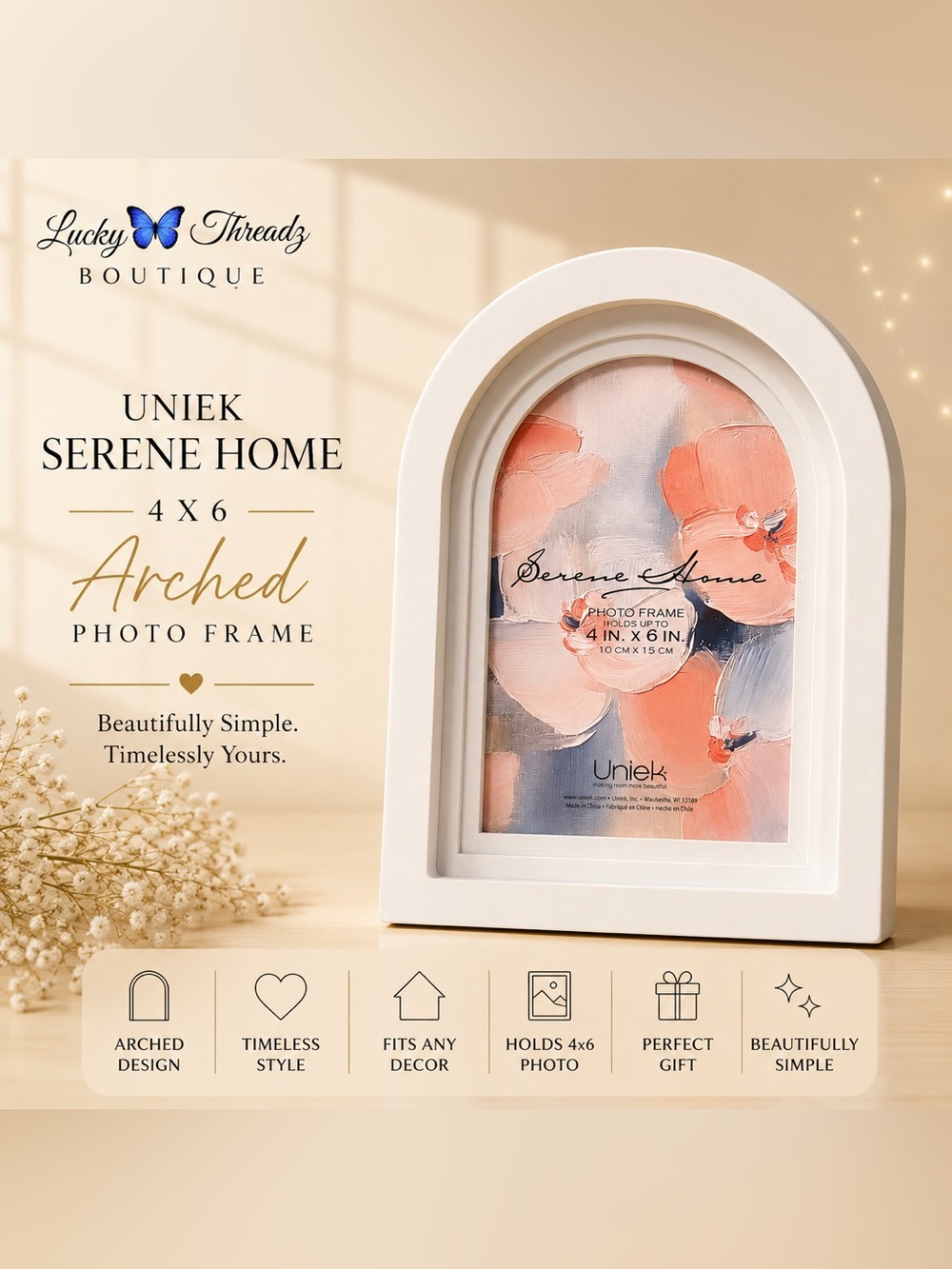 Arched Photo Frame - White-Uniek Serene Home